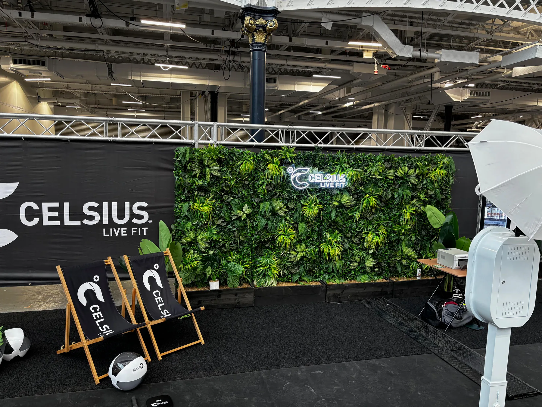 A branded corporate photo booth setup for a London fitness event